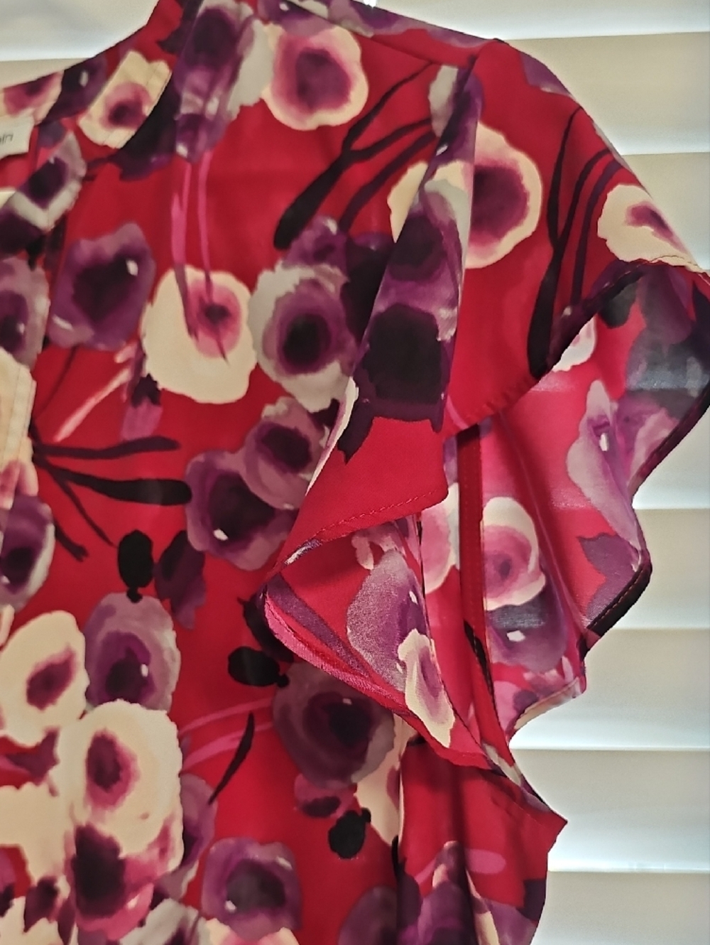 Calvin Klein Pink & Purple Floral Flutter Sleeve Blouse - Picture 5 of 9